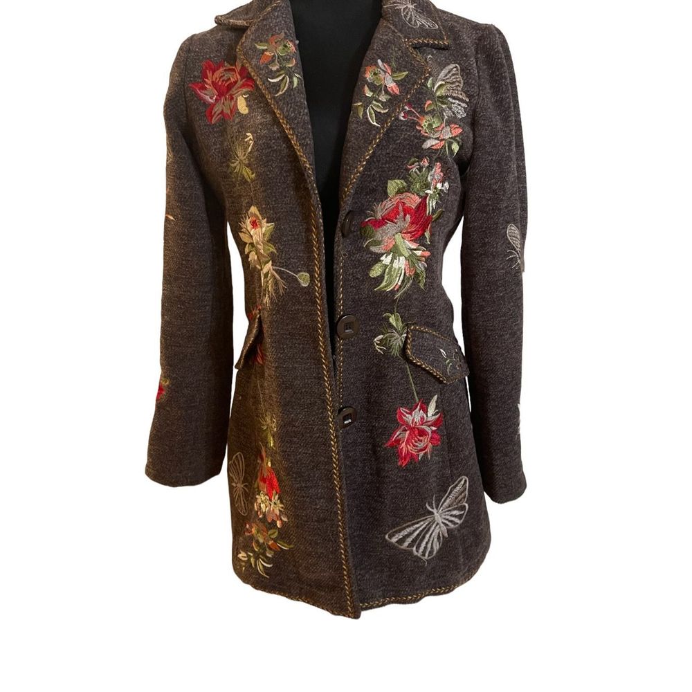 Embroidered Coat | Color: Brown | Size: lg fits like a small to Md
